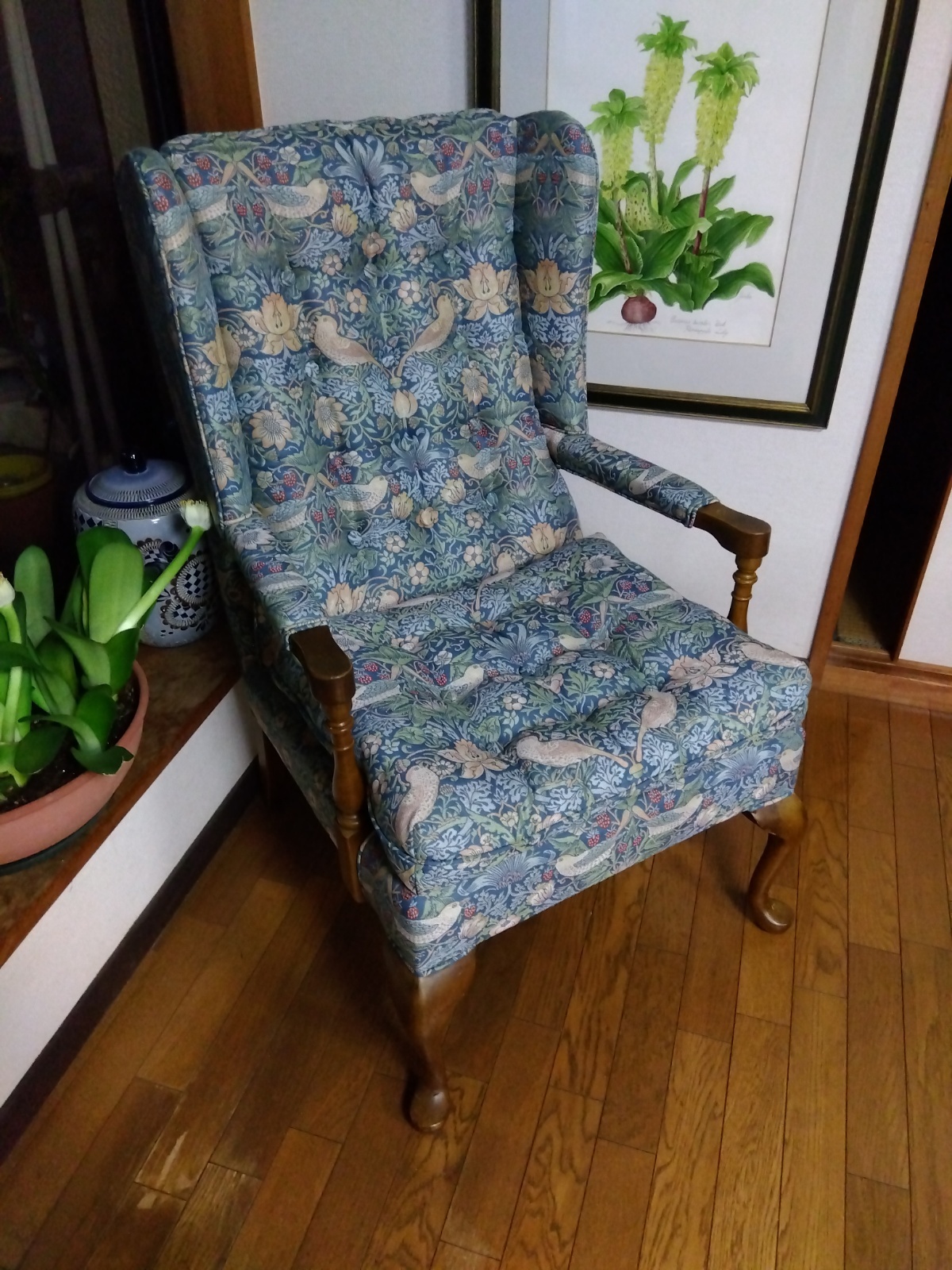 ウィリアムモリスいちご泥棒でソファー張り替え